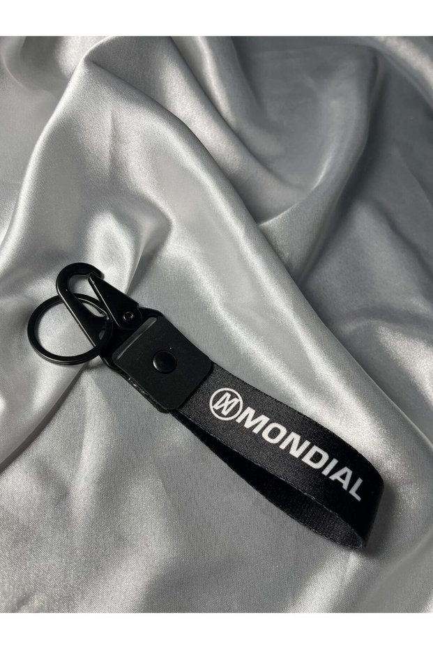 Mondi̇al Black Fabric Keyring Quality Auto-Moto Accessory 15 cm Double-Sided Printing