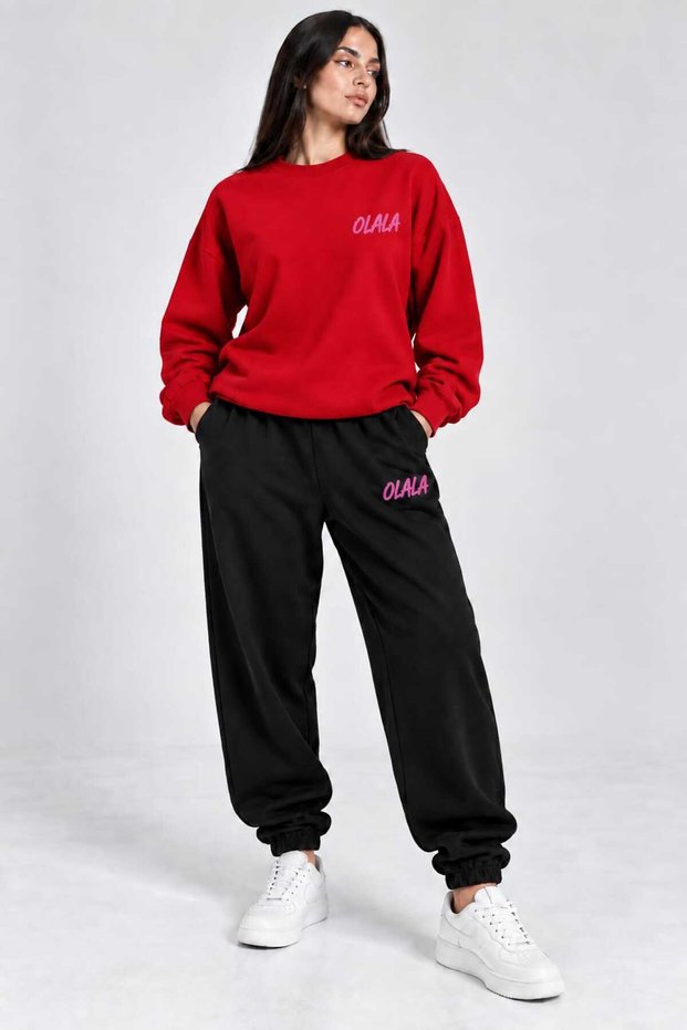 Zero Collar Sweat Suit 2-Piece Combination with Patterned Bottom and Top, Olala Printed, Unisex