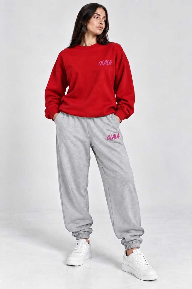 Zero Collar Sweat Suit 2-Piece Combination with Patterned Bottom and Top, Olala Printed, Unisex