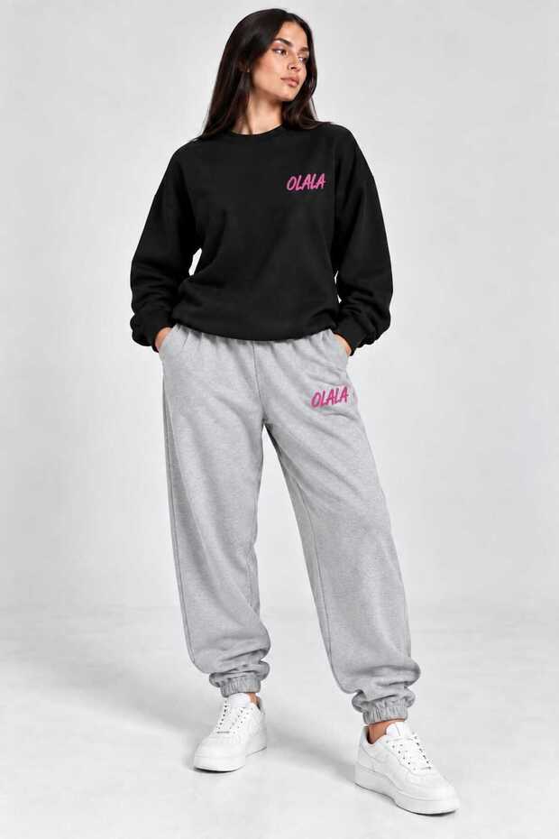Zero Collar Sweat Suit 2-Piece Combination with Patterned Bottom and Top, Olala Printed, Unisex