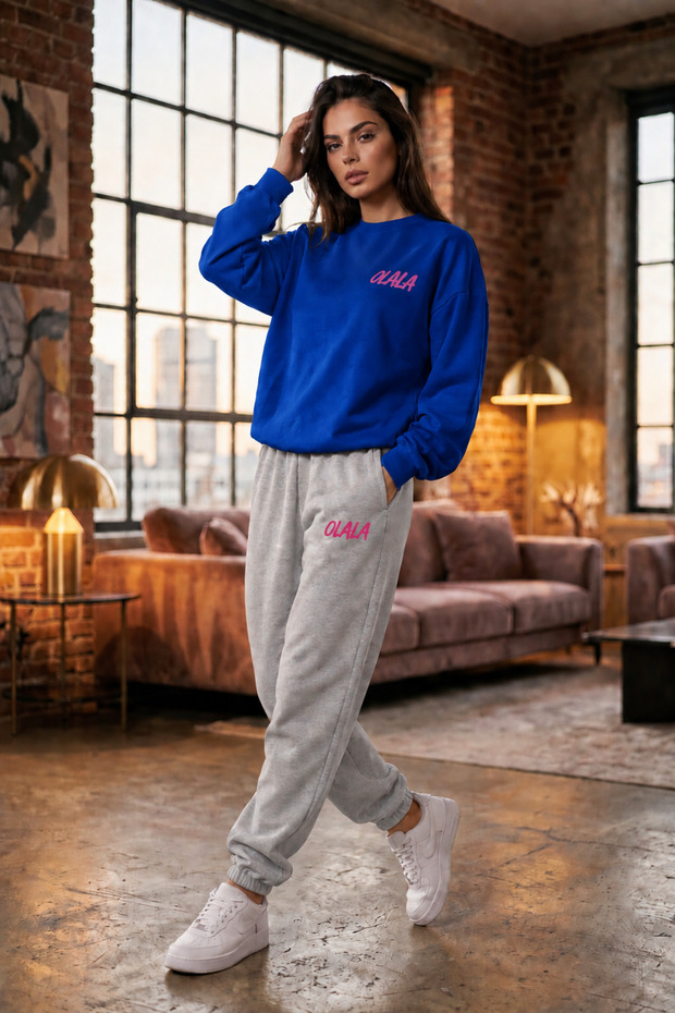 Zero Collar Sweat Suit 2-Piece Combination Winter Shardoonolded Olala Printed Women's / Girls' Model