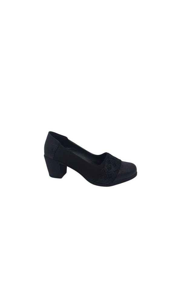 720 Women's Black Stone Stretch Thick Heeled Shoes