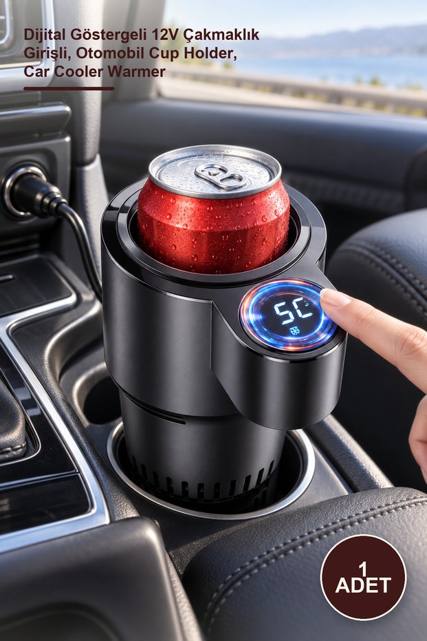 1 Piece In-Car Heating and Cooling Cup Holder – 12V Cigarette Lighter Port with Digital Display, Automobile Cup Holder, Car Cooler Warmer