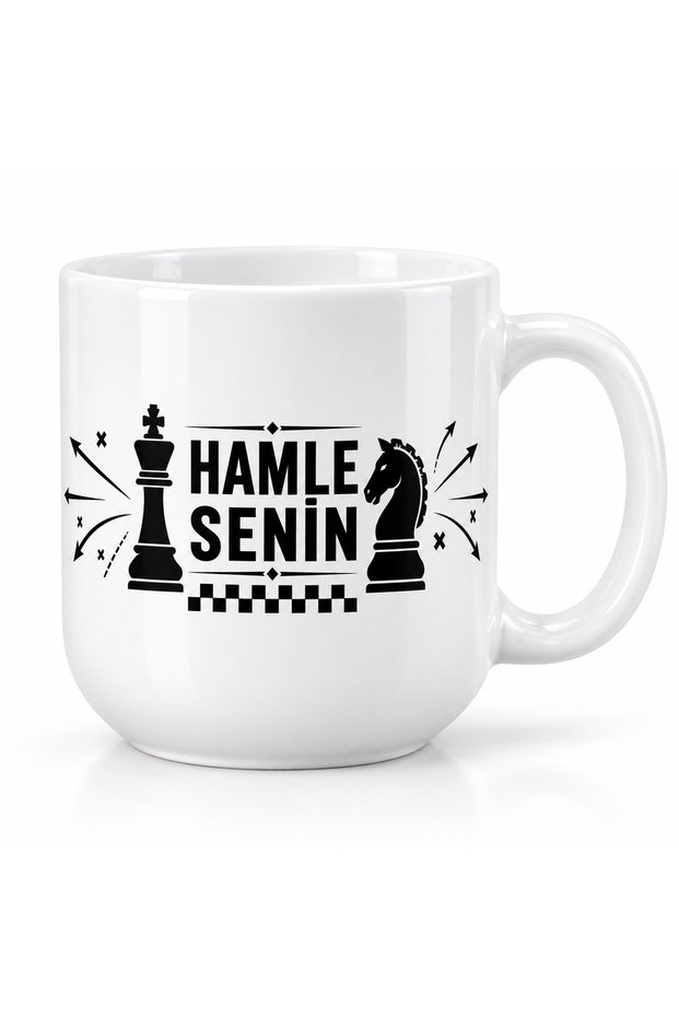 Porcelain Mug Cup 300 ml Hamle Senin Written Chess Patterned Coffee Cup Gift for Chess Lovers Tea Cup