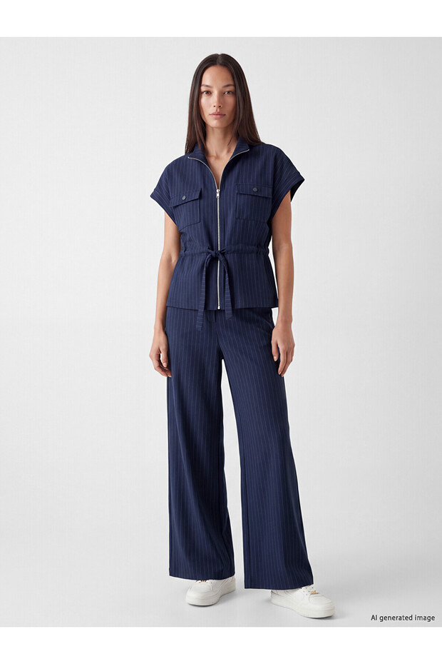 LCW EVERYDAY Navy Scuba Fabric Striped Standard & Regular Wide-Leg Women's Pants—The ALITA CITY Difference