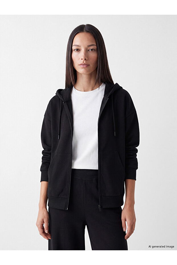 Alita City Black 3 Thread Threaded Flat Oversize Women's Zippered Sweatshirt with a Difference