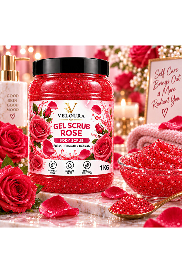 ROSE GEL SCRUB 1KG – FLORAL & REFRESHING EXFOLIATING BODY SCRUB FOR HANDS, FEET & BODY
