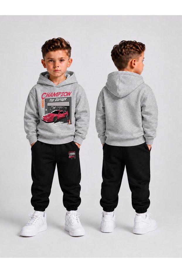 Men's Hooded Tracksuit Set – Printed Hoodie Sweatshirt and Sweatpants Winter Outfit