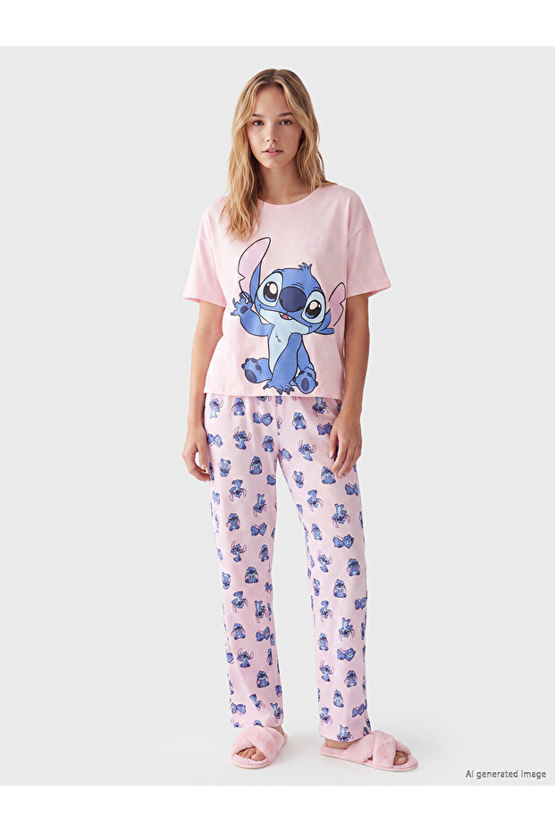 Alita City with a Difference, Lcw Young Pink Combed Cotton Printed Short Sleeve Women's Pajama Set