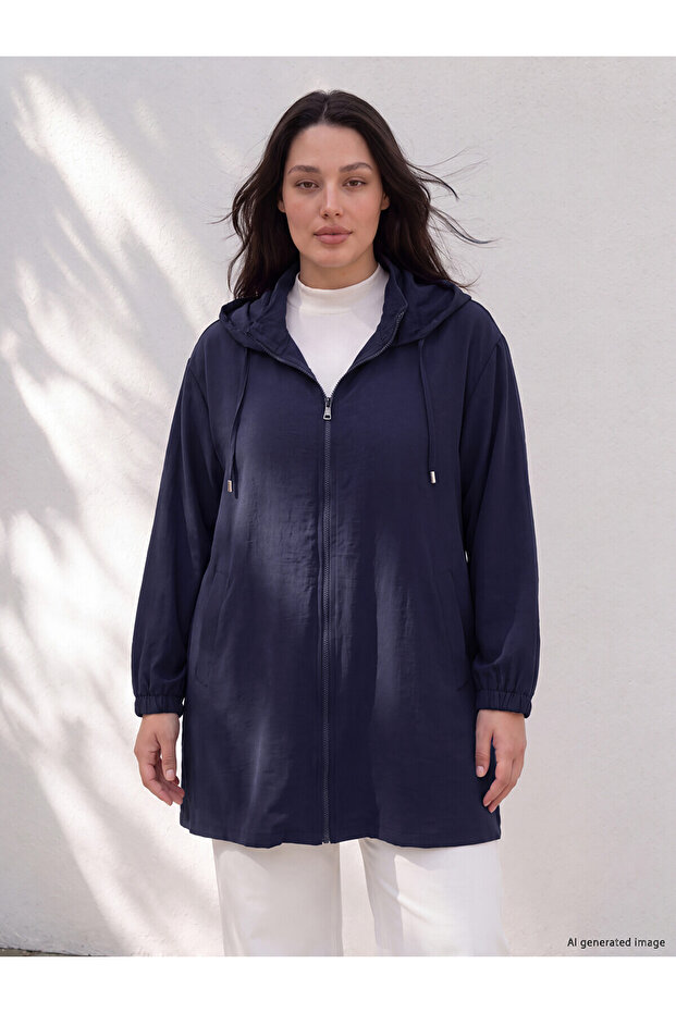 Two Mt Shop Quality Lcw Curve Navy Blue Plain Loose & Baggy Women's Sweatshirt Tunic