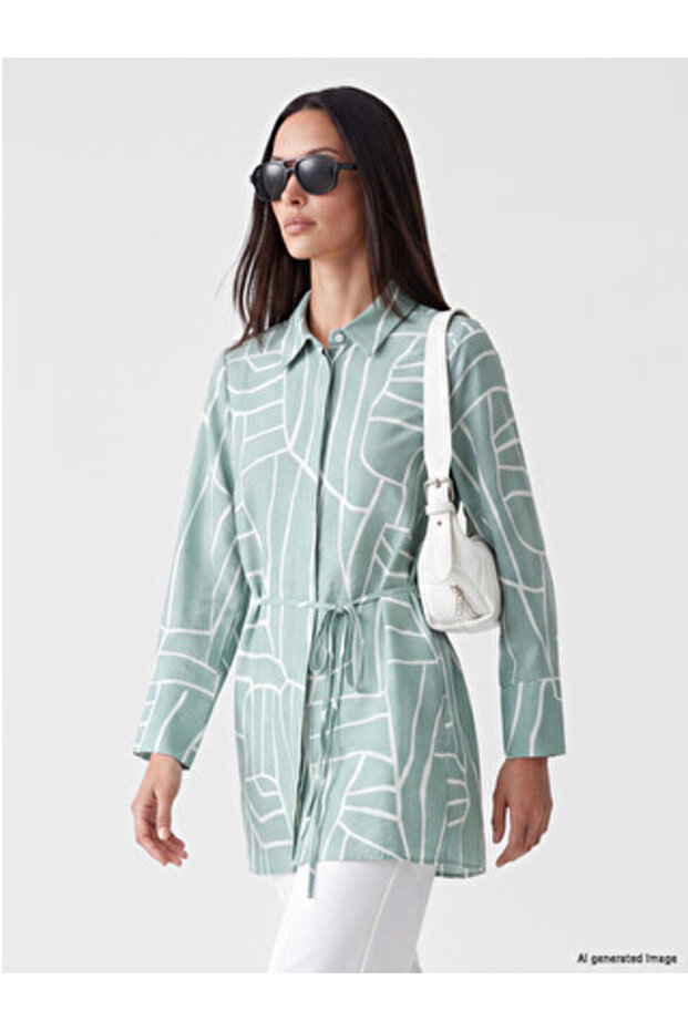 Green Patterned Women's Shirt Tunic