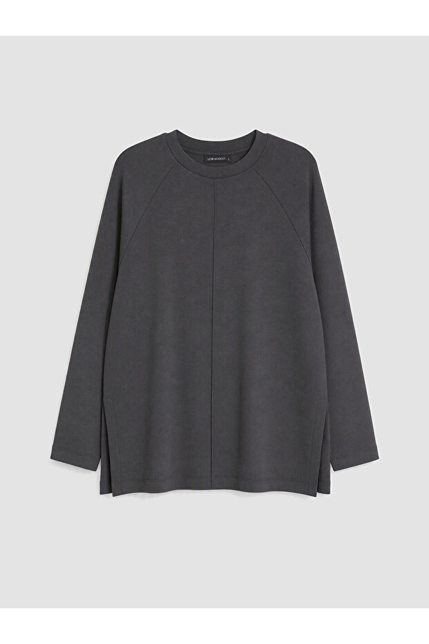 Alita City Lcw Modest Anthracite Interlock Plain Oversize Women's Sweatshirt Tunic with a Difference