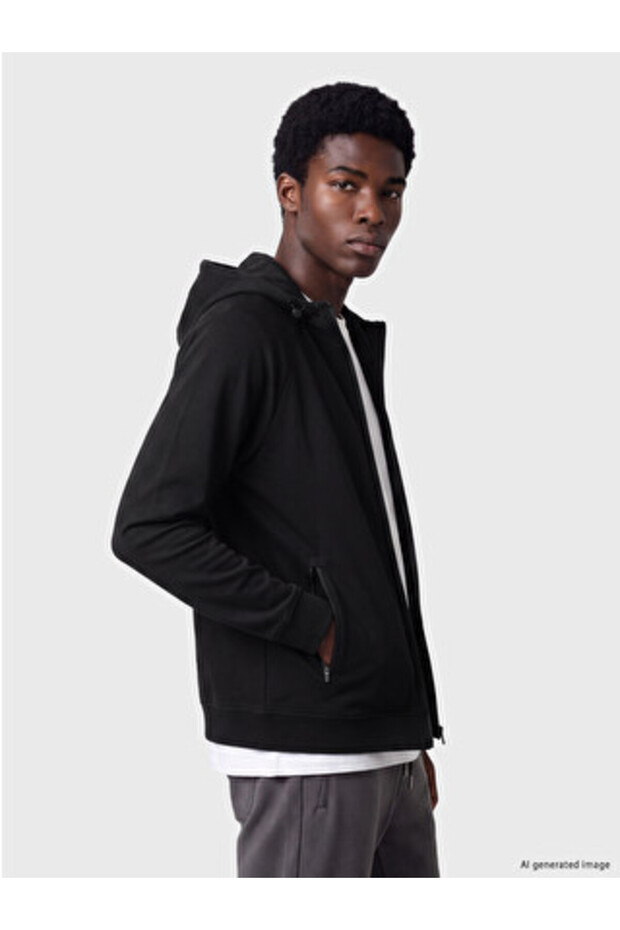 Black Hooded Men's Zippered Sweatshirt