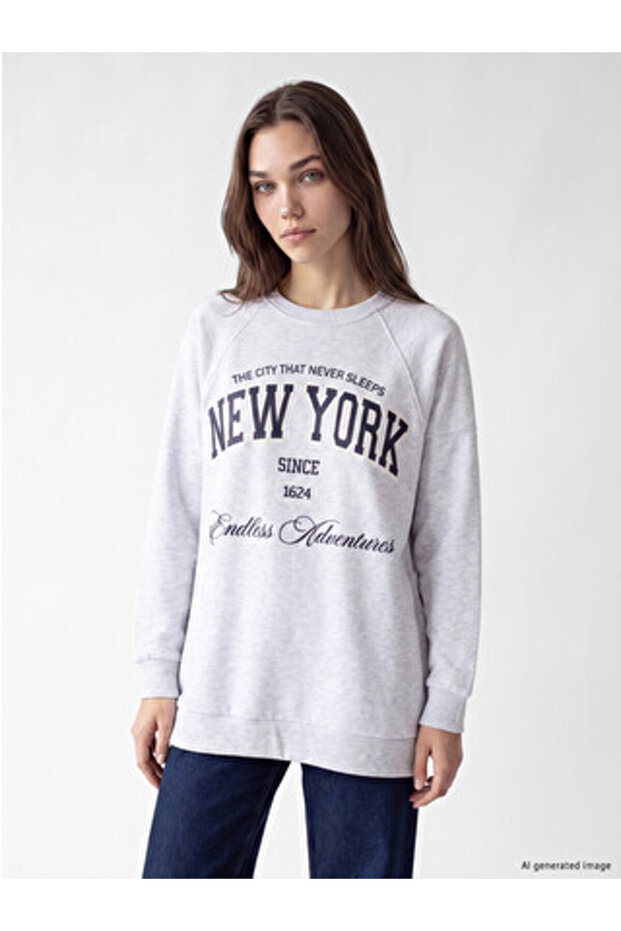 Gray Printed Oversize Women's Sweatshirt Tunic