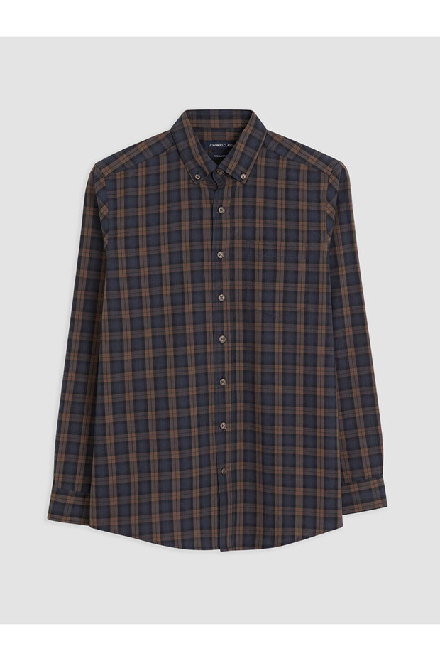 Ozmarka New Season Brown Regular Fit Plaid Men's Shirt