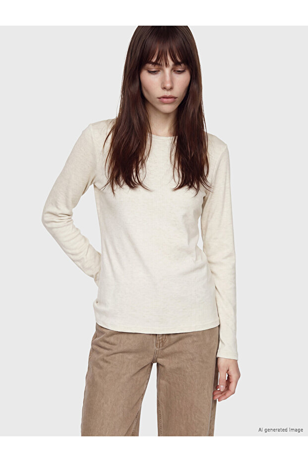 Two Mt Shop Quality Lcw Everyday Beige Plain Narrow & Slim Long Sleeve Women's Bodysuit