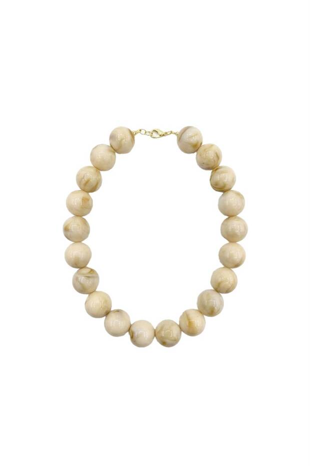 Mod Collection Large Beaded Colorful Necklace - Cream Marble