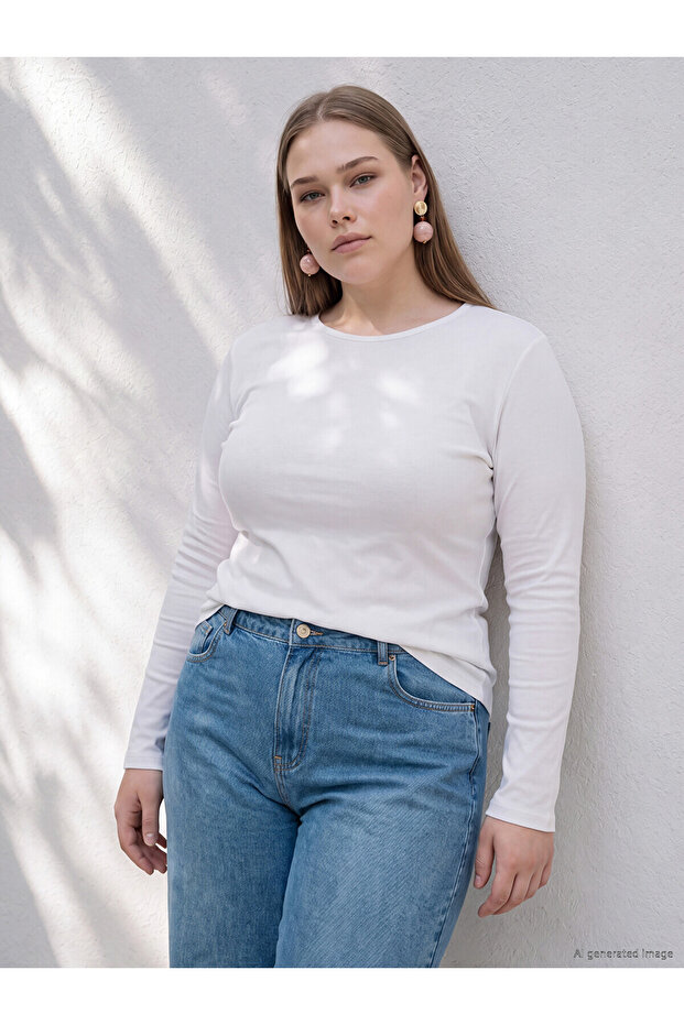 Two Mt Shop Quality Lcw Curve White Ribbed Plain Narrow & Slim Long Sleeve Women's Bodysuit