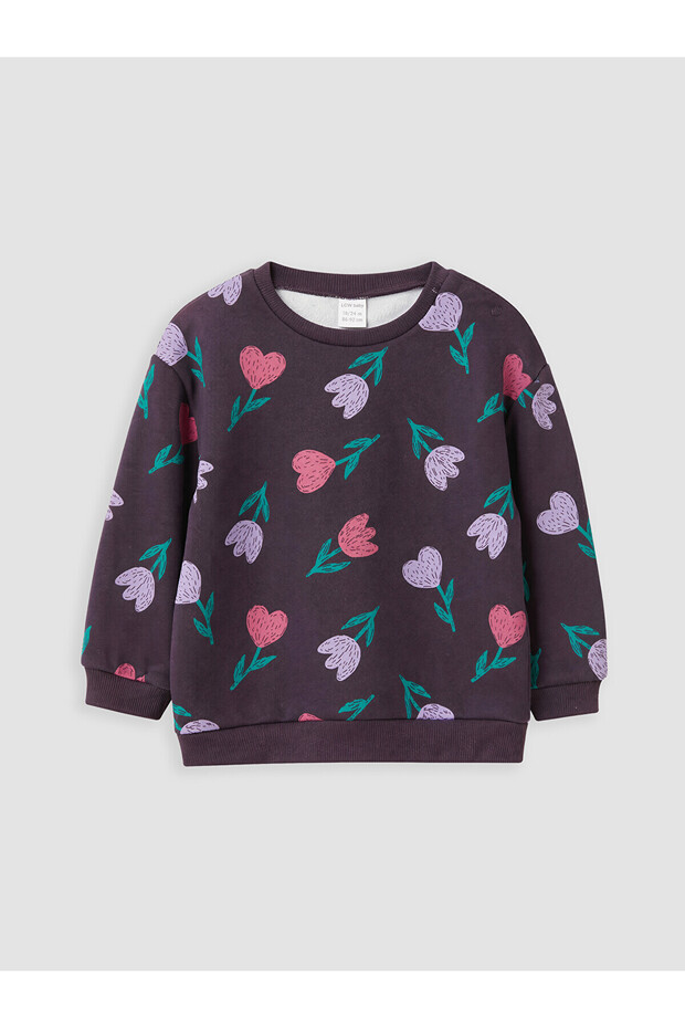 Alita City Farkıyla Mürdüm 3 Threaded Floral Standard & Regular Girls' Sweatshirt