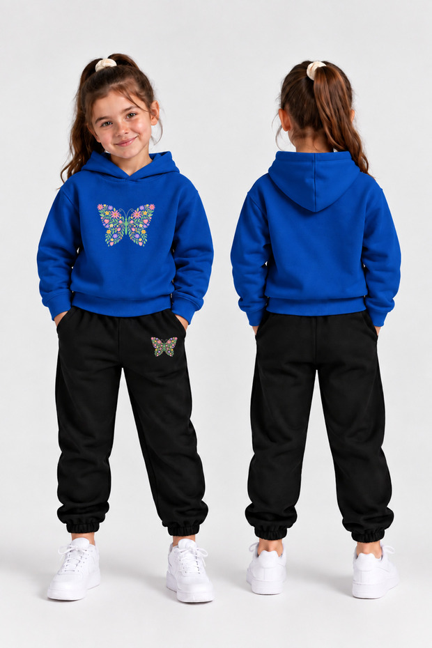 Girls' Hooded Tracksuit Set – Printed Hoodie Sweatshirt and Sweatpants Winter Outfit