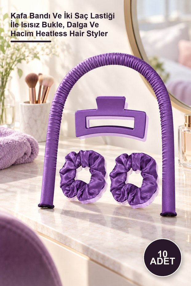 10-Piece Heatless Hair Styling Set – Heatless Curl, Wave, and Volume Hair Styler with Headband and Two Hair Elastics