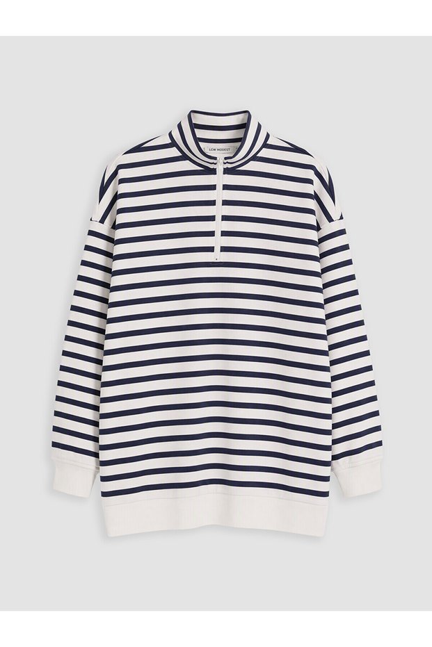 Nevavm Farkıyla Lcw Modest Navy Blue 3 Threaded Striped Loose & Baggy Women's Sweatshirt Tunic