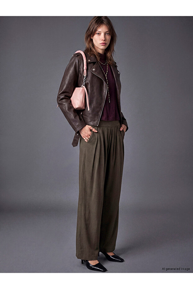 Alita City Lcw Modest Khaki Regular Fit Women's Pleated Fabric Pants with a Difference