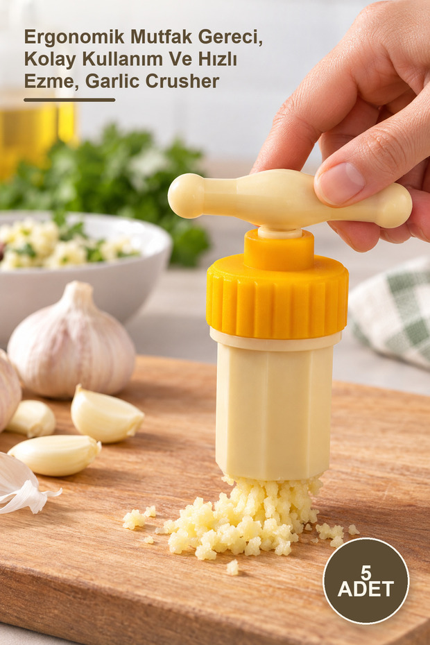 5 Pieces Plastic Garlic Crusher – Ergonomic Kitchen Utensil, Easy to Use and Fast Crushing, Garlic Crusher