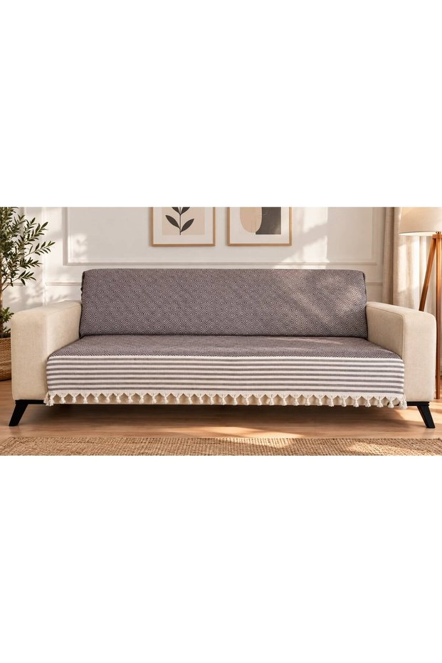 Cotton Fringed Diamond Pattern Sofa Cover - Double Bedspread & Tv Blanket (180X210 cm)