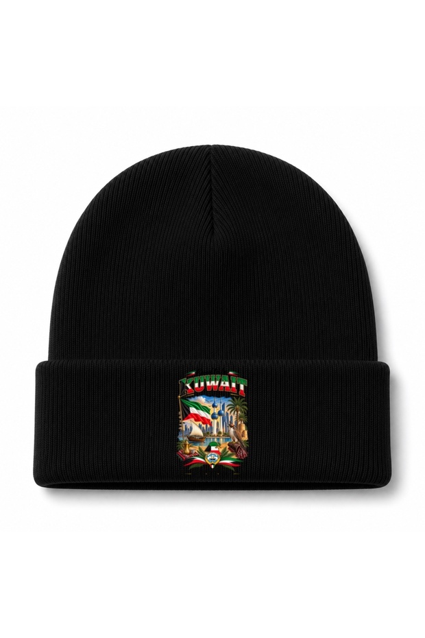 Kuwait Heritage Emblem Falcon & Skyline Graphic Beanie