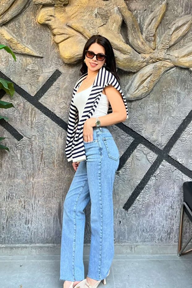 High Waist Straight Fit Denim Trousers Sun539
