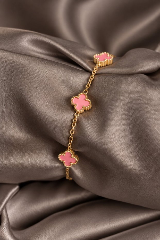 316L Steel Gold Color Pink Baby Boy Clover Women's Bracelet
