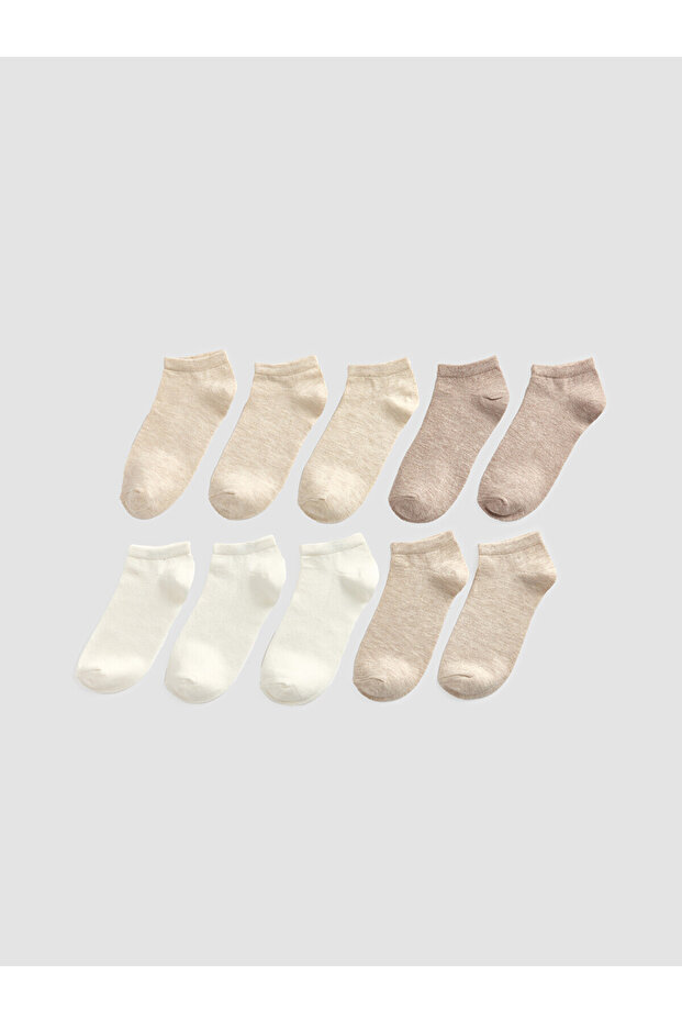 Two Mt Shop Quality Lcw Dream Ecru Plain 10-Piece Pack Women's Bootie Socks