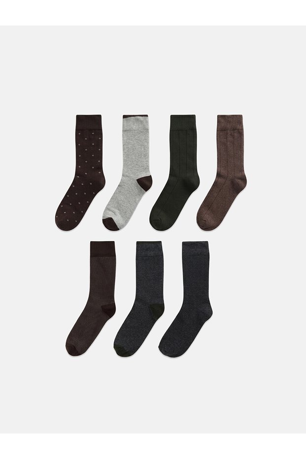 NEVAVM Farkılıكياً، مجموعة من 7 جوارب رجالية بنمط مختلط من LCW ACCESSORIES