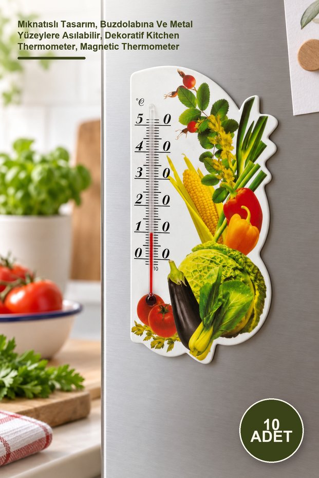 10 Pieces Magnetic Kitchen Thermometer – Magnetic Design, Can Be Hanged on Refrigerator and Metal Surfaces, Decorative Kitchen Thermometer, Magnetic Thermometer