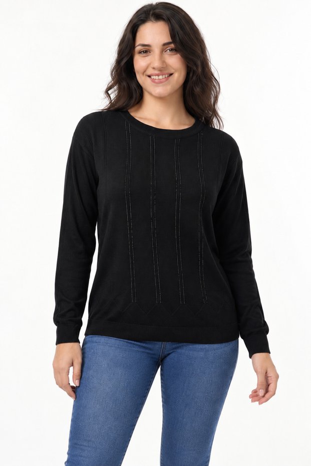 Women's Stone Printed Long Sleeve Mercerized Knitwear Blouse