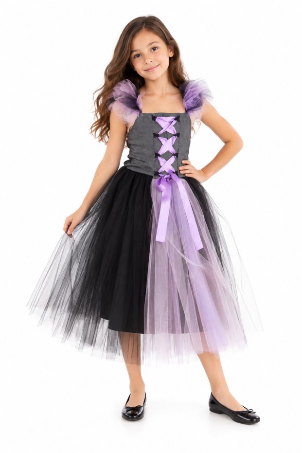 Girl's Halloween Maleficent Witch Costume Haloween Party Dress
