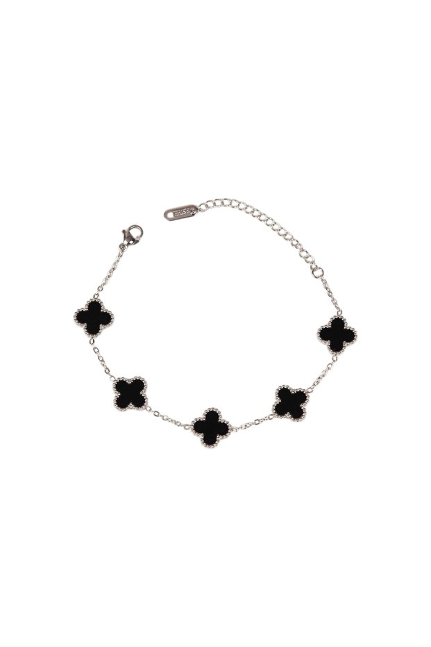 Unisex Stainless Steel Double-Sided Clover Bracelet - Tarnish Resistant - 17+5 cm Length