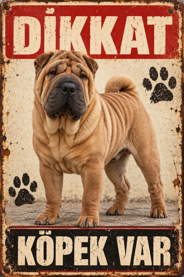 Shar Pei Beware of Dog Retro Metal Wall Sign Dog Warning Sign 20X30 cm
