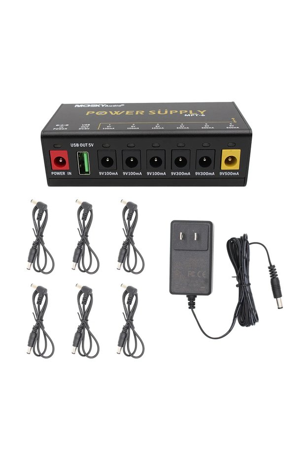 US Plug Mosky MPT-6 Guitar Effect Pedal Power Supply 6 DC Outputs/ 5V USB Output for 9V 100-500Mah G