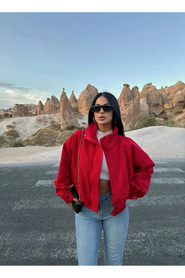 Red Stand Collar Bengaline Jacket