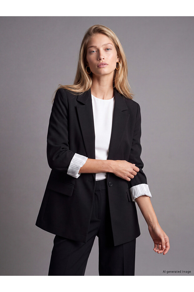 Texx Store Quality Lcw Vision Black Crepe Plain Standard & Regular Women's Blazer Jacket