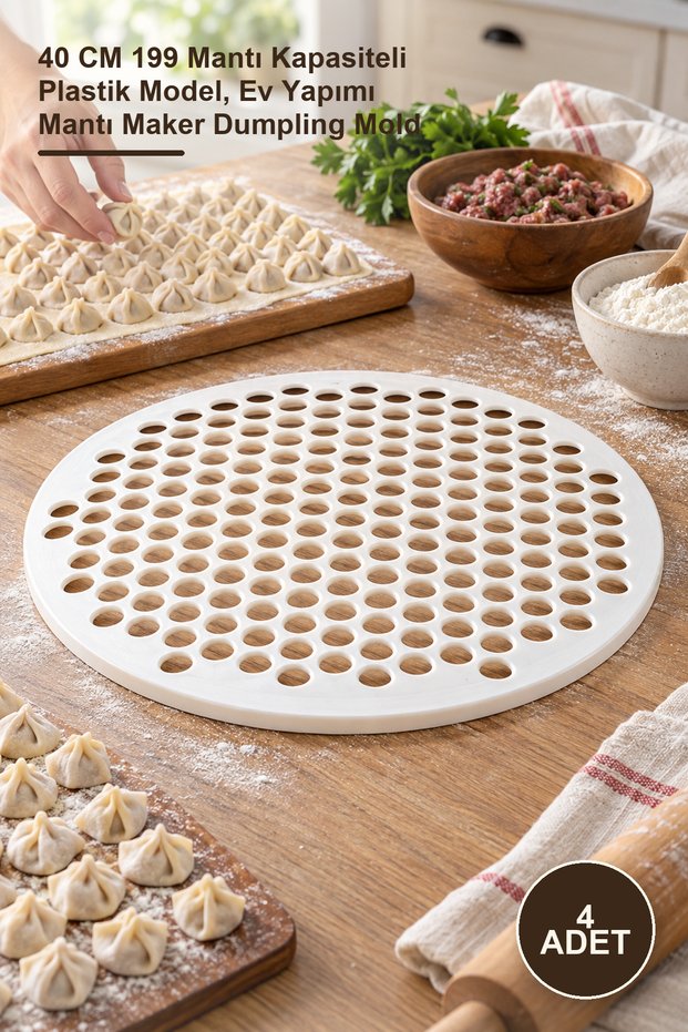 4 Pieces Mega Ravioli Mold – 40 cm Plastic Model with a Capacity of 199 Ravioli, Homemade Ravioli Maker Dumpling Mold