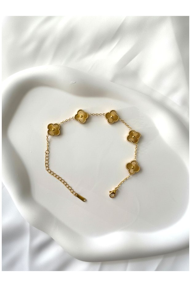 Unisex Stainless Steel Double-Sided Clover Bracelet - Tarnish Resistant - 17+5 cm Length