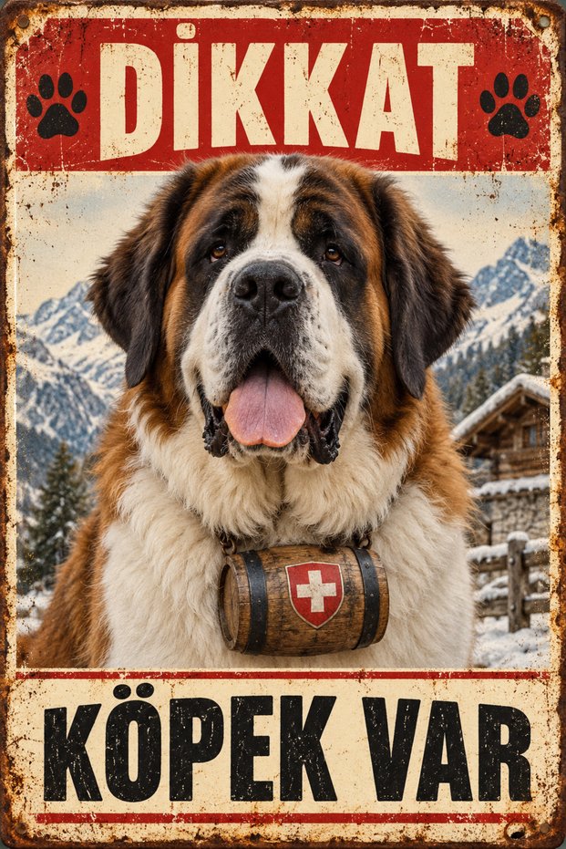 Saint Bernard Caution Dog Present Retro Metal Sign Decorative Warning Sign 15X20 cm