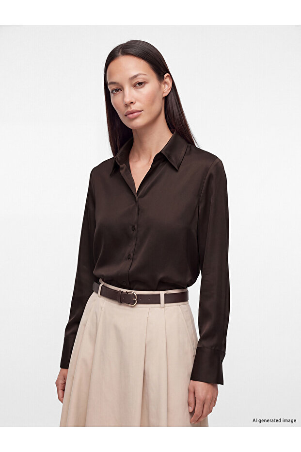 Two Mt Shop Quality Lcw Everyday Brown Satin Women's Shirt