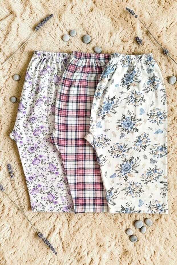 Women's 3-Pack Winter Straight-Leg Below-Knee Patterned Pajamas Relaxed Fit Home Wear - Casual Comfort and Elegance