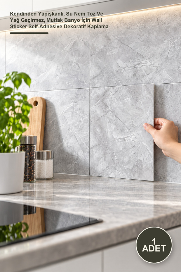 1 Piece Gray Marble Pattern Wall Sticker – Self-Adhesive, Water, Moisture, Dust, and Oil Resistant, Wall Sticker for Kitchen Bathroom Self-Adhesive Decorative Covering