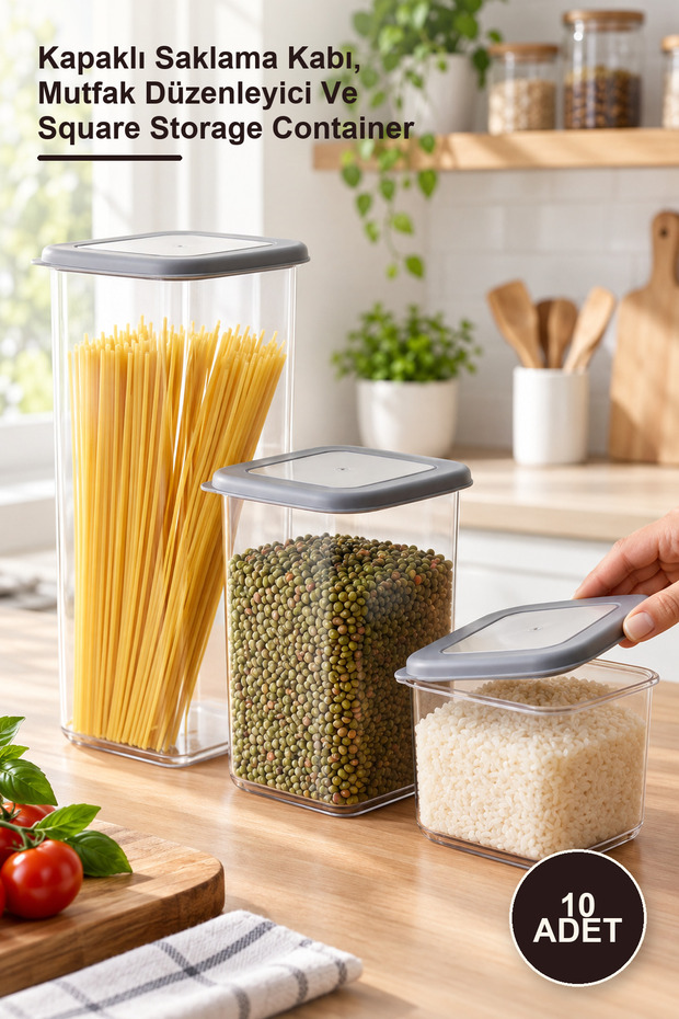 10-Piece Square Food Container Set – Storage Container with Lid, Kitchen Organizer, and Square Storage Container