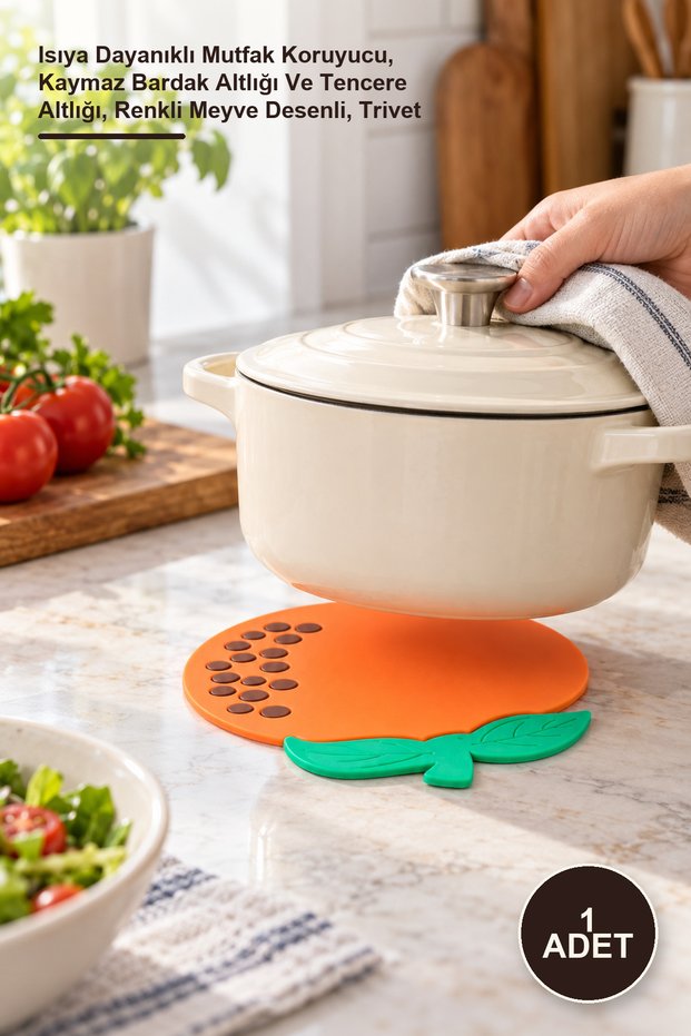 1 Piece Multi-Purpose Silicone Coaster – Heat-Resistant Kitchen Protector, Non-Slip Cup and Pot Mat, Colorful Fruit Pattern, Trivet